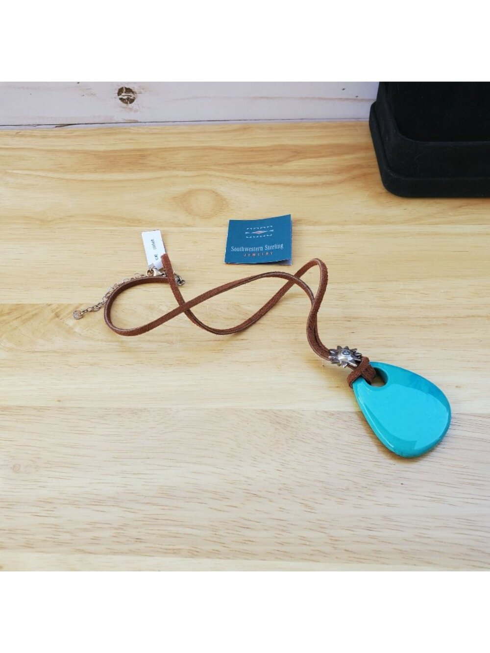 Southwestern Sterling Simulated Turquoise Howlite Pendant Necklace Leather Cord